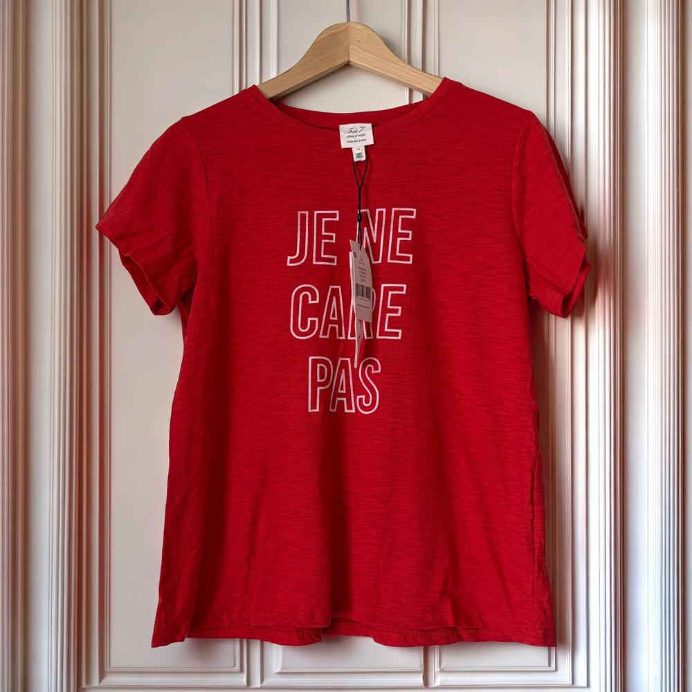 Cinq à Sept NWT Je Ne Care Pas Cotton Graphic Tee Brick/White Size M